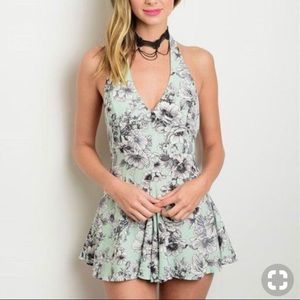 Mint Green Floral Romper